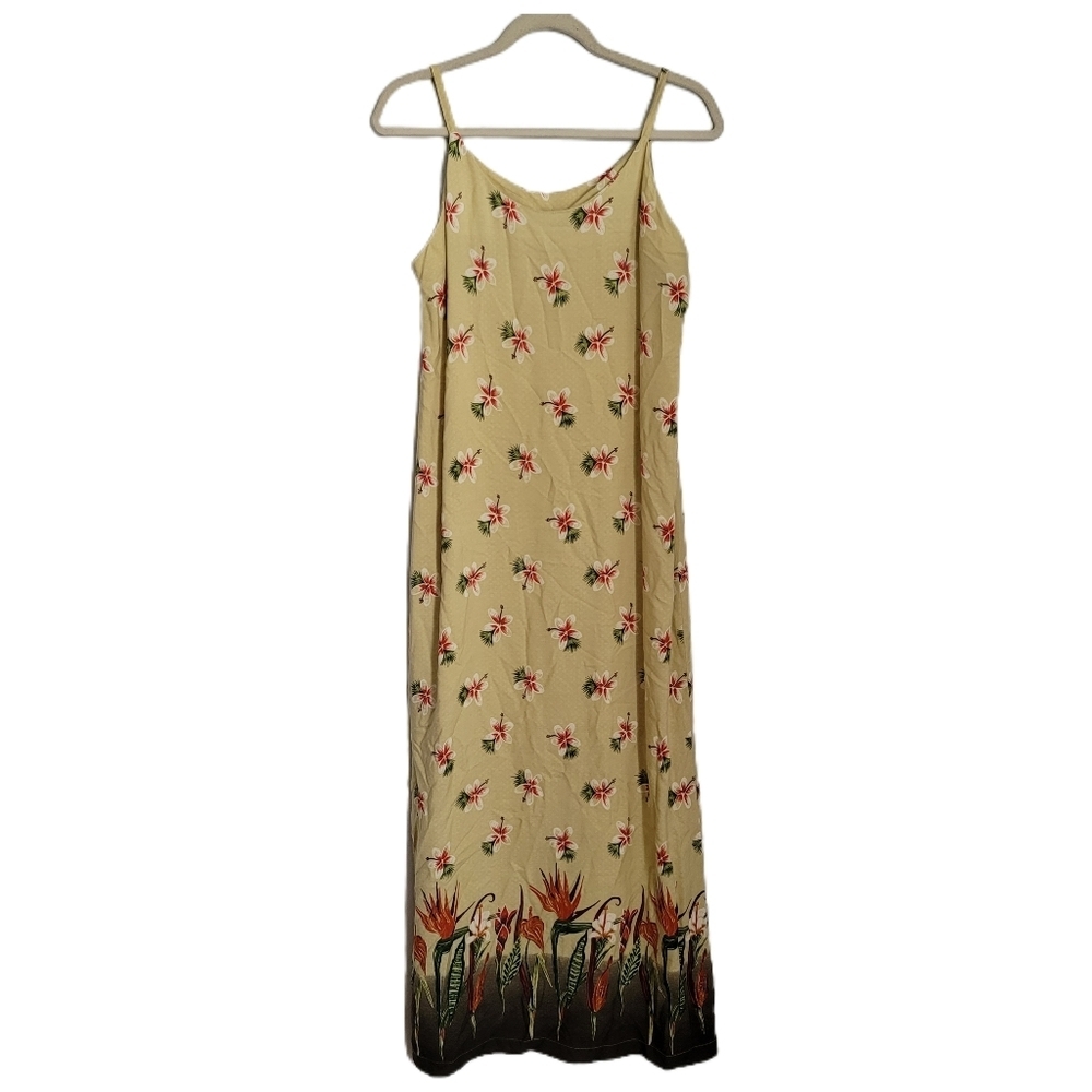 Pineapple Moon Dress L Large Sleeveless Maxi Floral Hawaiian Vacation